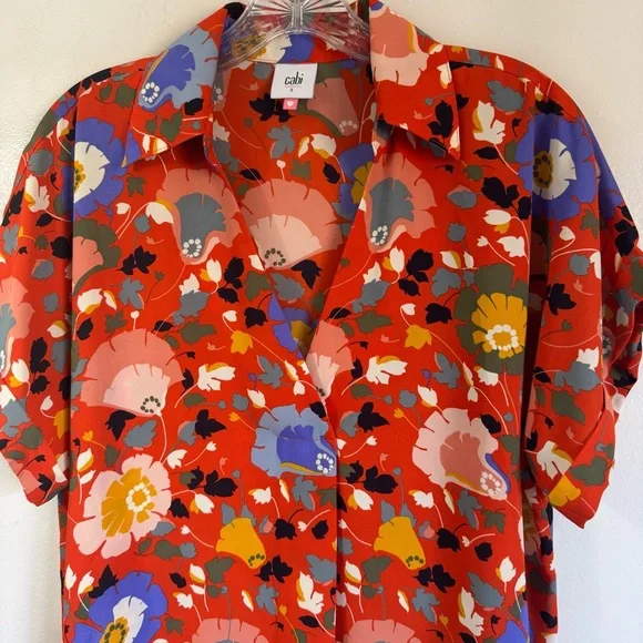 CABI #5892 Visionary Replay Womens Orange Floral V-neck Shirt Size Small - Picture 4 of 9